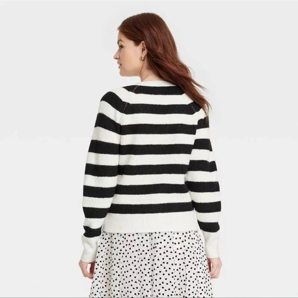 A New Day Button-Down Cardigan Black/Cream Striped Size XS - Picture 3 of 15